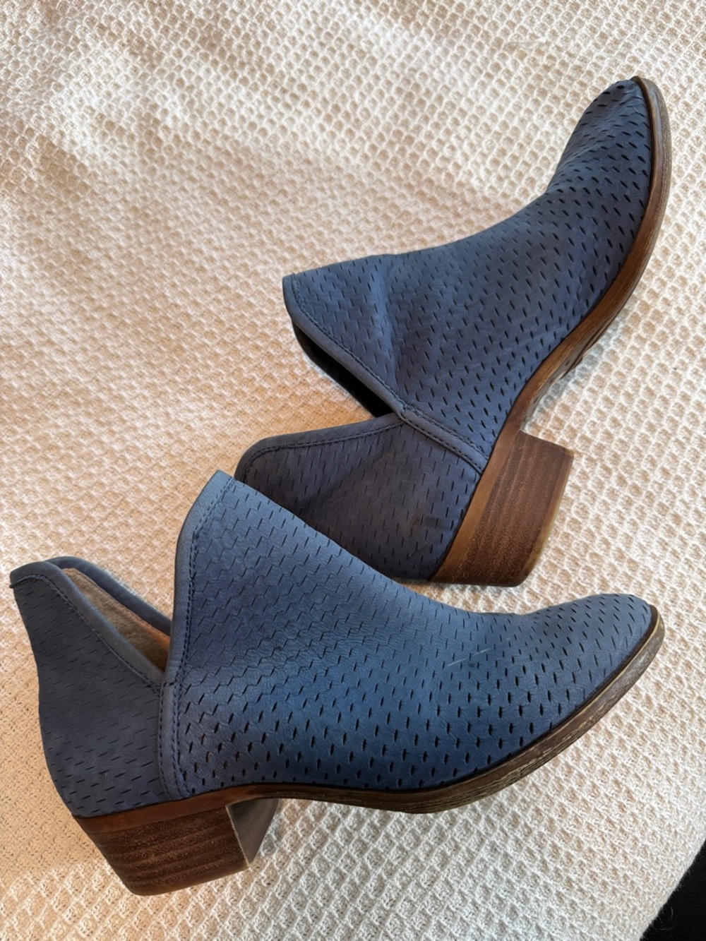 Women’s Navy Perforated Ankle Booties